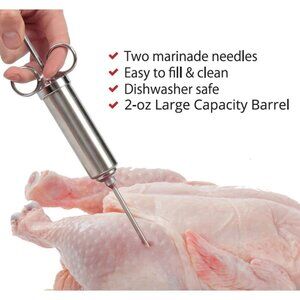 Grill Stainless Steel Meat Marinade Injector 2 oz Flavor Cooking Grilling BBQ